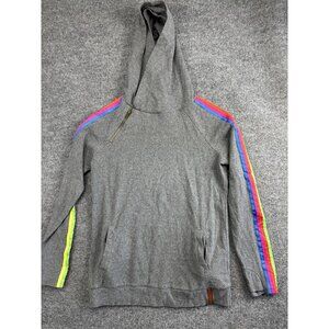 Ampersand Avenue Hoodie Womens Medium Gray Rainbow Stripe Pullover Lightweight